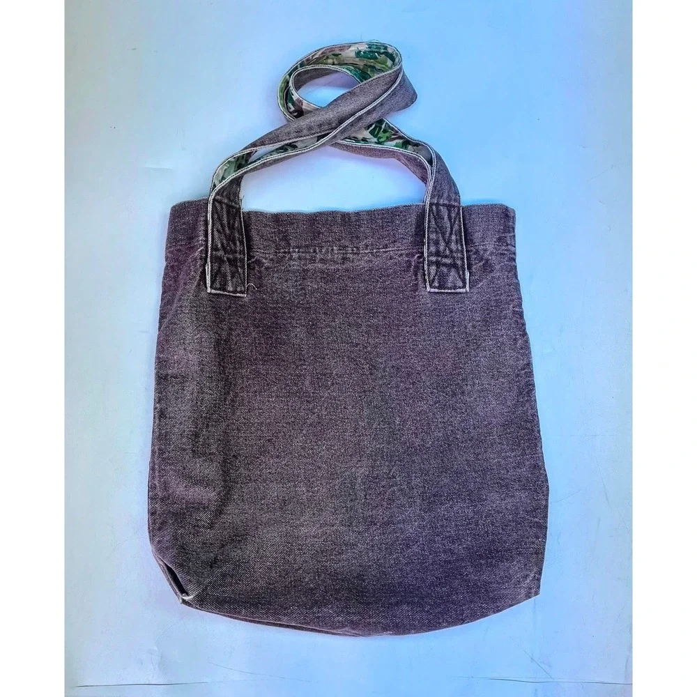 Vintage Esprit Purple Acid Wash Denim Tote Bag Camo Trim Cotton 57138 Mexico